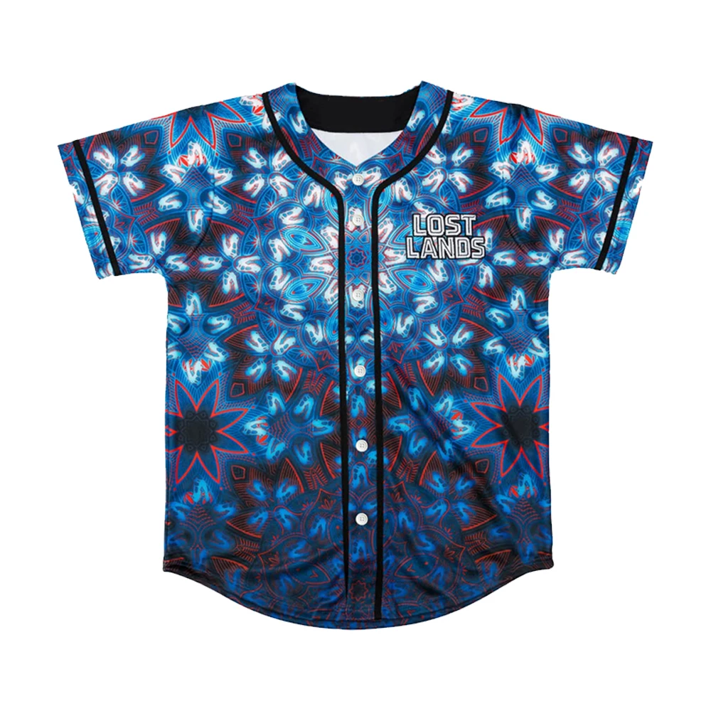Excision Lost Lands Mandala Baseball Jersey V-Neck Short Sleeve Button-up Shirts Women Men Streetwear Tops