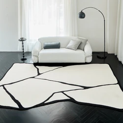 Modern Luxury Carpets for Living Room Fluffy Soft Plush Rug Black White Lines Bedroom Decor Carpet Large Area Washable Study Mat