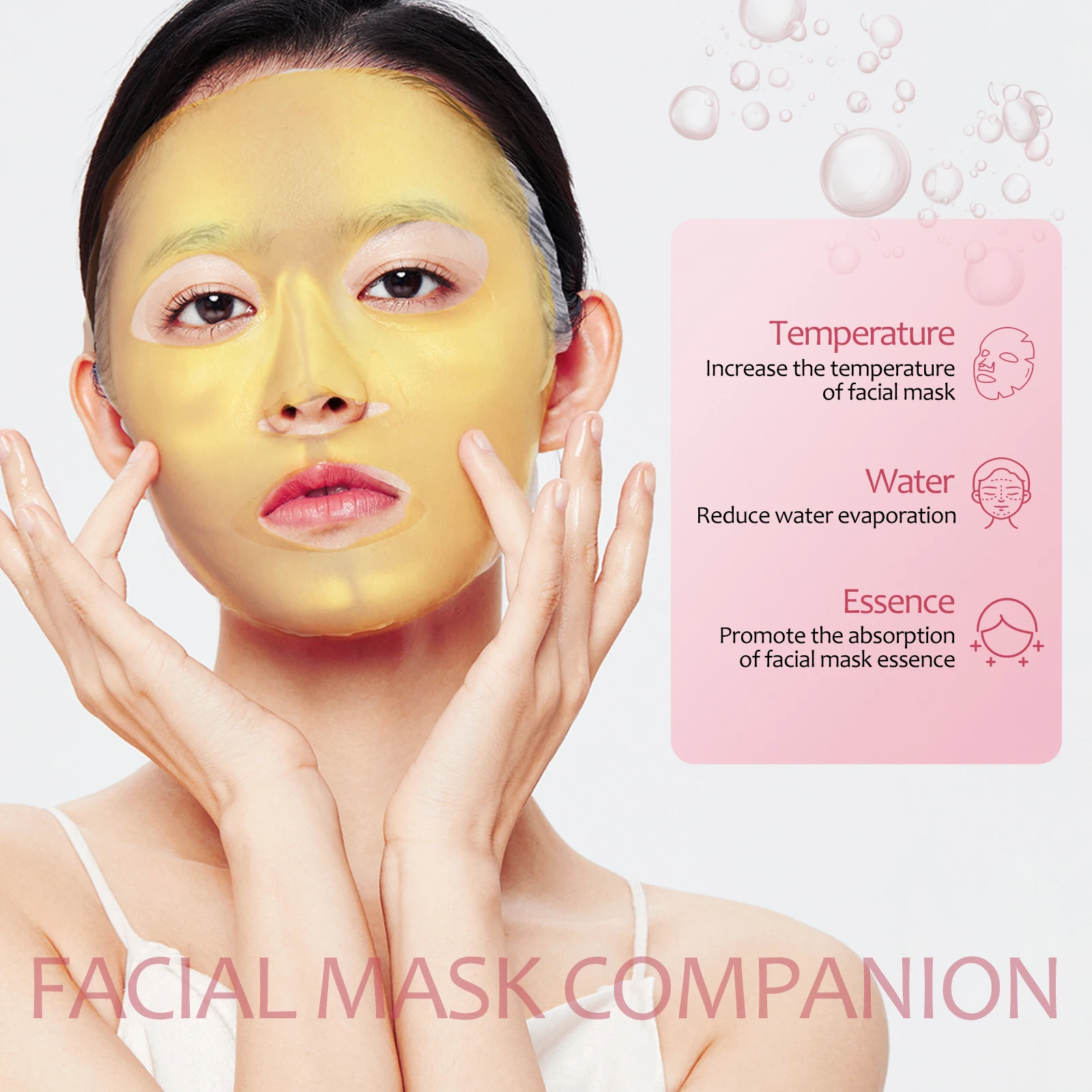 

3 pcs Silicone Face Mask Cover Reusable Hydrating Moisturizing Beauty Masks White 2 Golden 1 Anti Slip Hooks