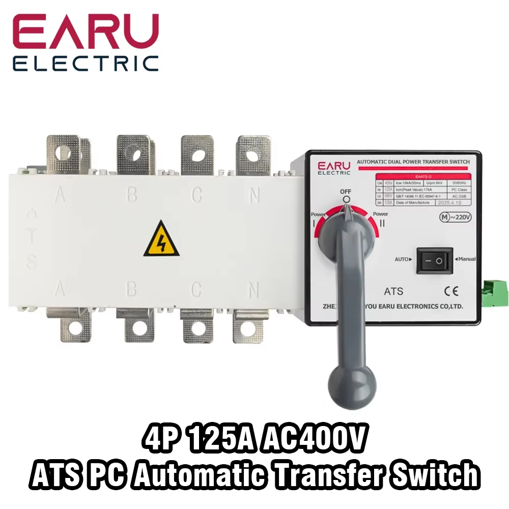 

4P 125A AC400V ATS PC Automatic Transfer Switch Electrical Selector Switche Auto or Manual 2 Input 1 Output Uninterrupted Power