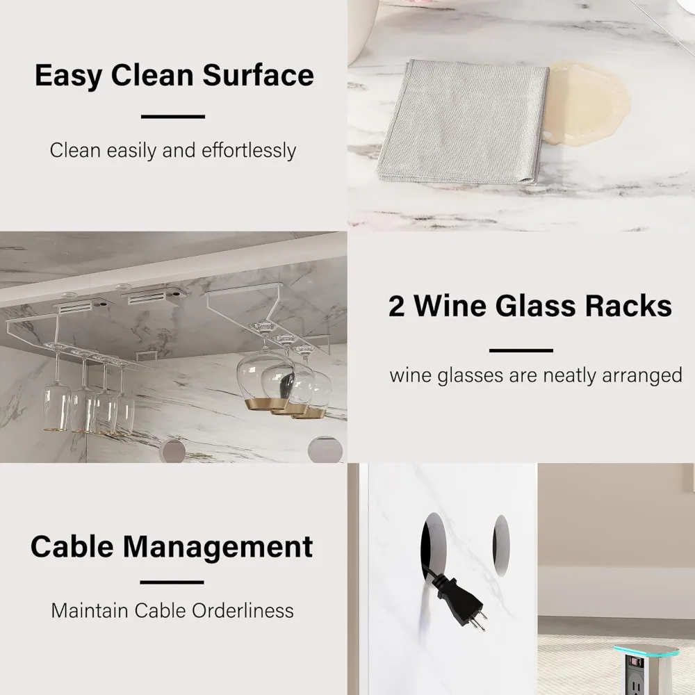 Mesa de jantar moderna LVB para 4 a 6, mesa de cozinha retangular branca com armazenamento, mesa de sala de jantar com pedestal de madeira com geladeira Sp