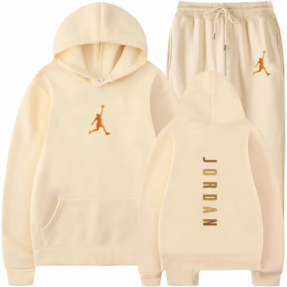 Men's pullovers for autumn and winter, solid-color hoodie + stretch waist jogging pants two-piece set, fashionable outdoor casua - Image 3