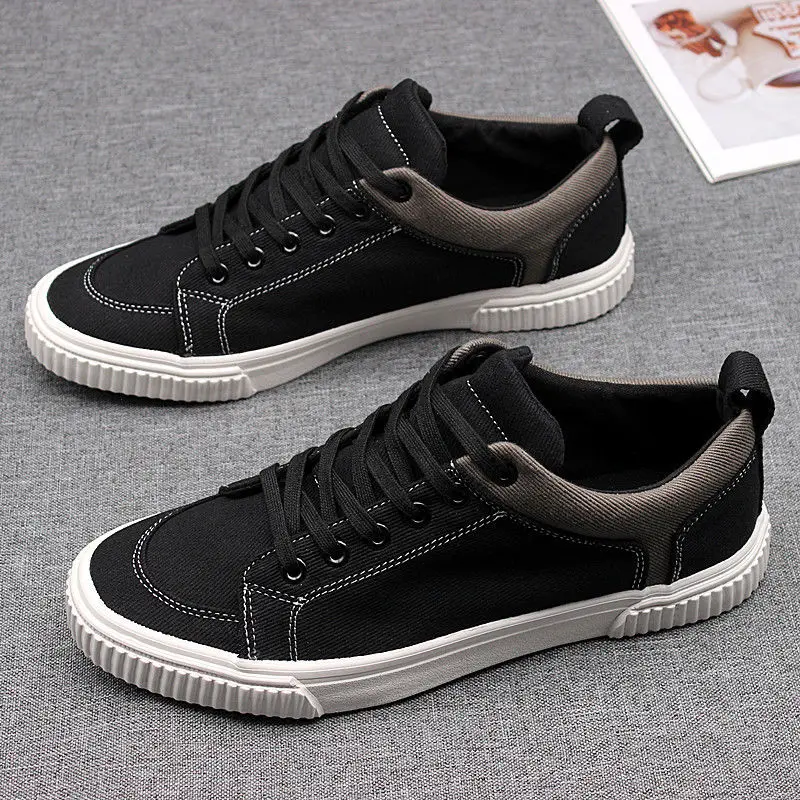 ZapatillasMen Spring Canvas Shoe New Breathable Lace Up Casual Men Versatile Flat Bottomed Cloth Shoe Anti Skateboard Shoe Tenis