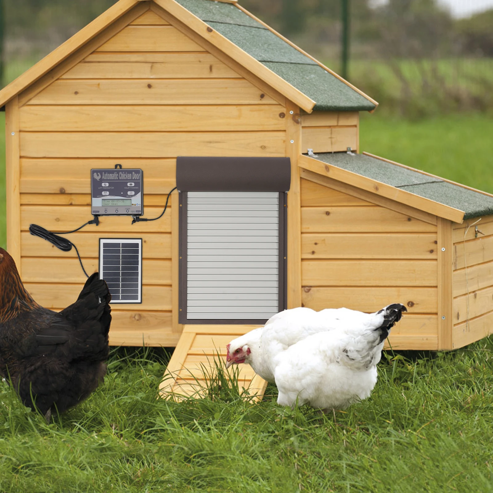 باب حظيرة الدجاج الأوتوماتيكي الذي يعمل بالطاقة الشمسية مع جهاز تحكم عن بعد ومؤقت قابل للتعديل IP67 باب دجاج مقاوم للماء ومضاد للقرصة
