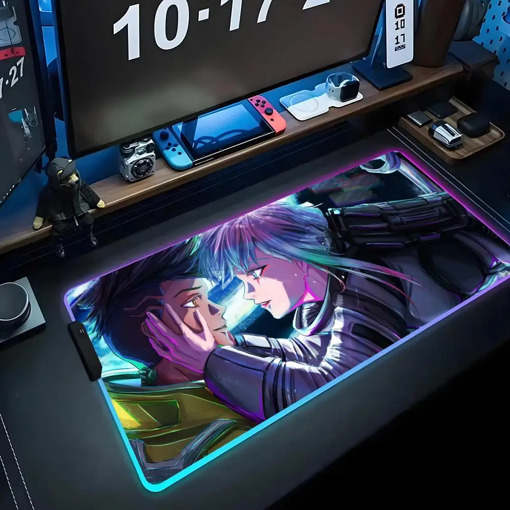 

cyberpunk edgerunners Mouse Pad RGB Gaming Mousepad Big LED Pad PC Desk Mat Luminous Mouse Pad Large Keyboard Mats Table Rug