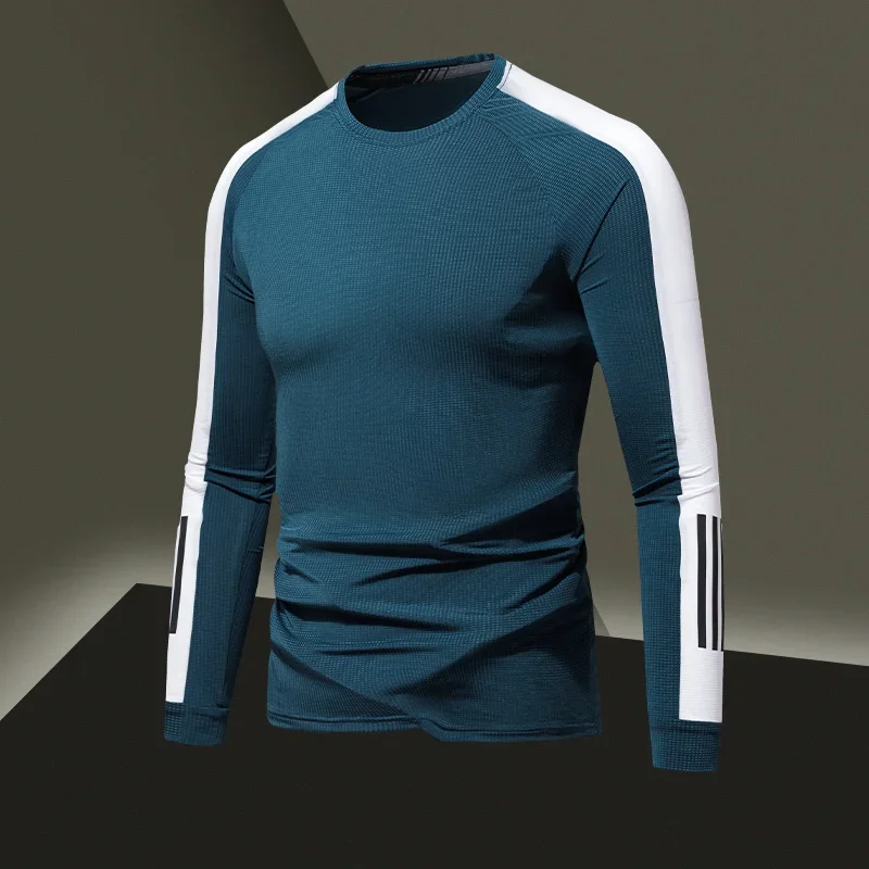 Men Long Sleeve Fitness Clothes Gym Compression Shirt Football Basketball Running T-shirt Quick Dry Sweat Absorbent Tight