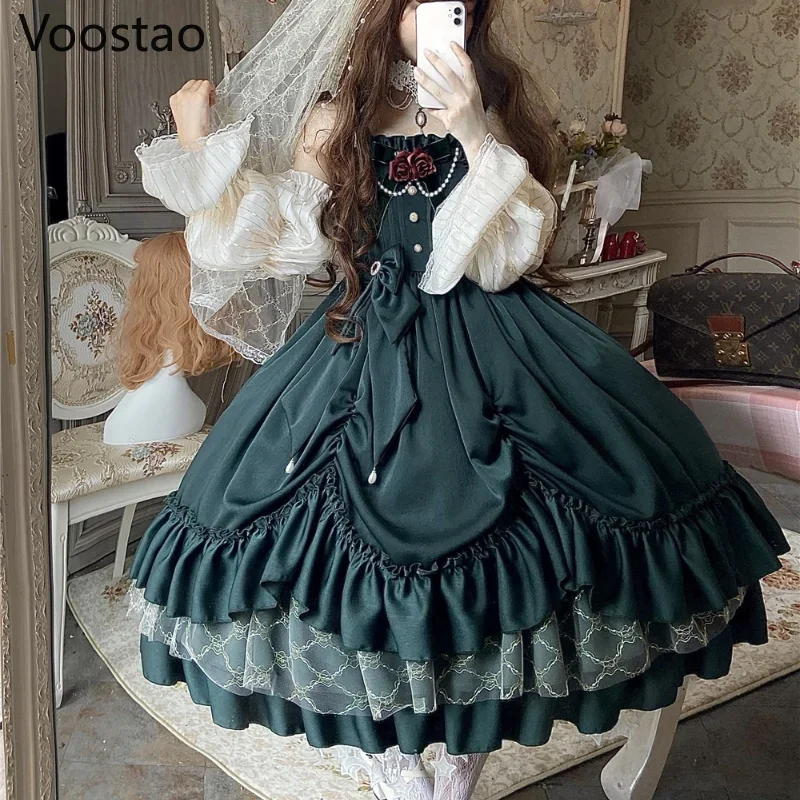 

Vintage Victorian Lolita Princess Jsk Dress Women Elegant Sweet Palace Queen Party Dresses Girly Gothic Sleeveless Slip Dress