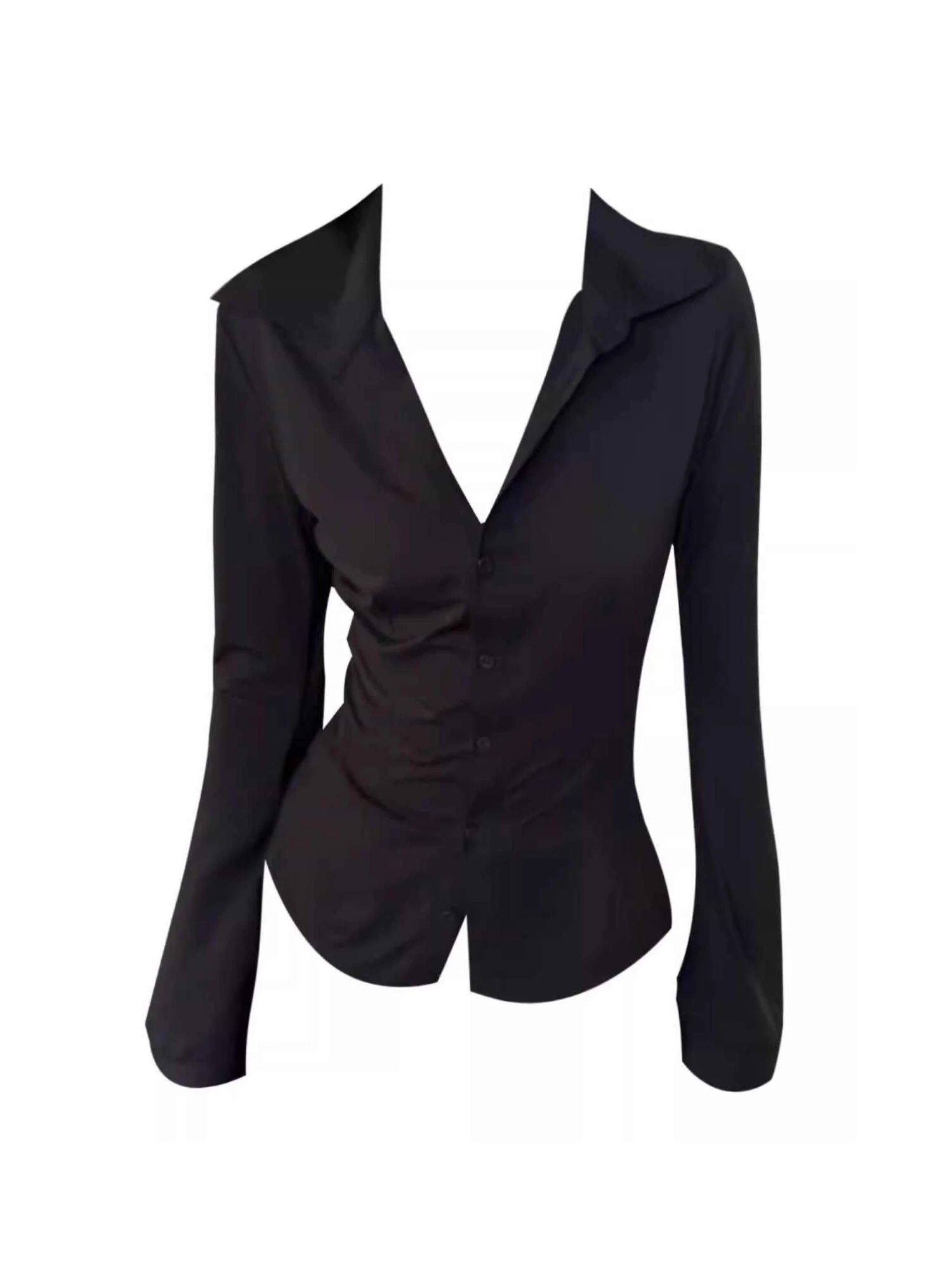 

Women Black Gothic Shirts Blouses Y2k 90s Vintage Elegant 2000s Solid Color Long Sleeve V-Neck Shirt Fashion Clothes Autumn 2025
