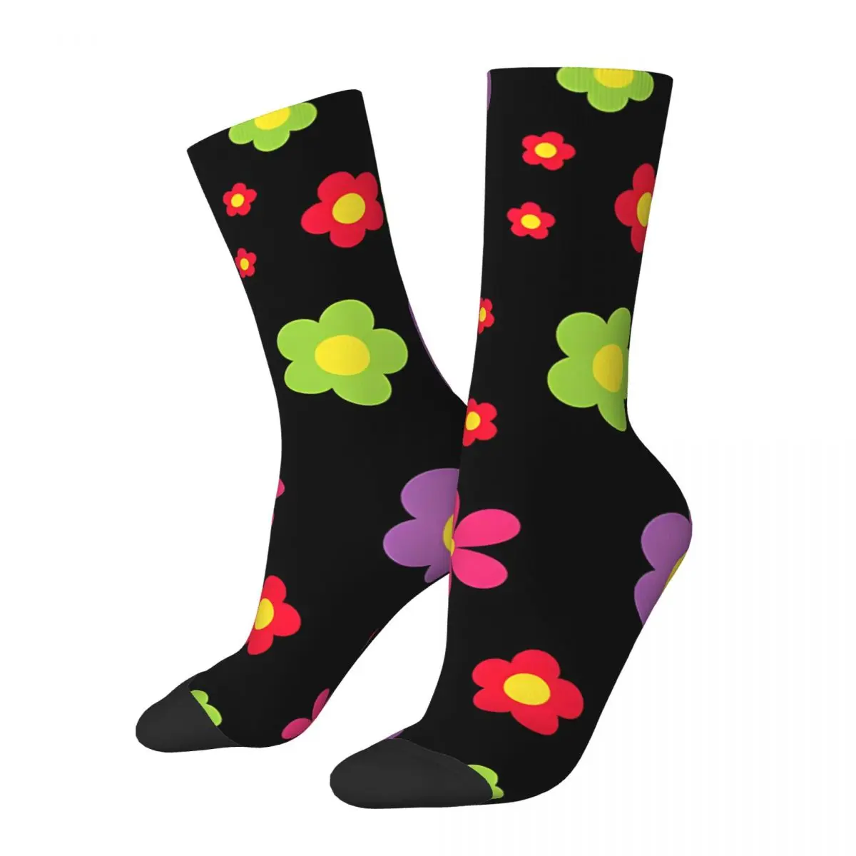 Crazy Bright Flower Power Bloom Seamless Pattern Sock for Men Hip Hop Vintage Flower Power Quality Pattern Crew Sock Casual Gift