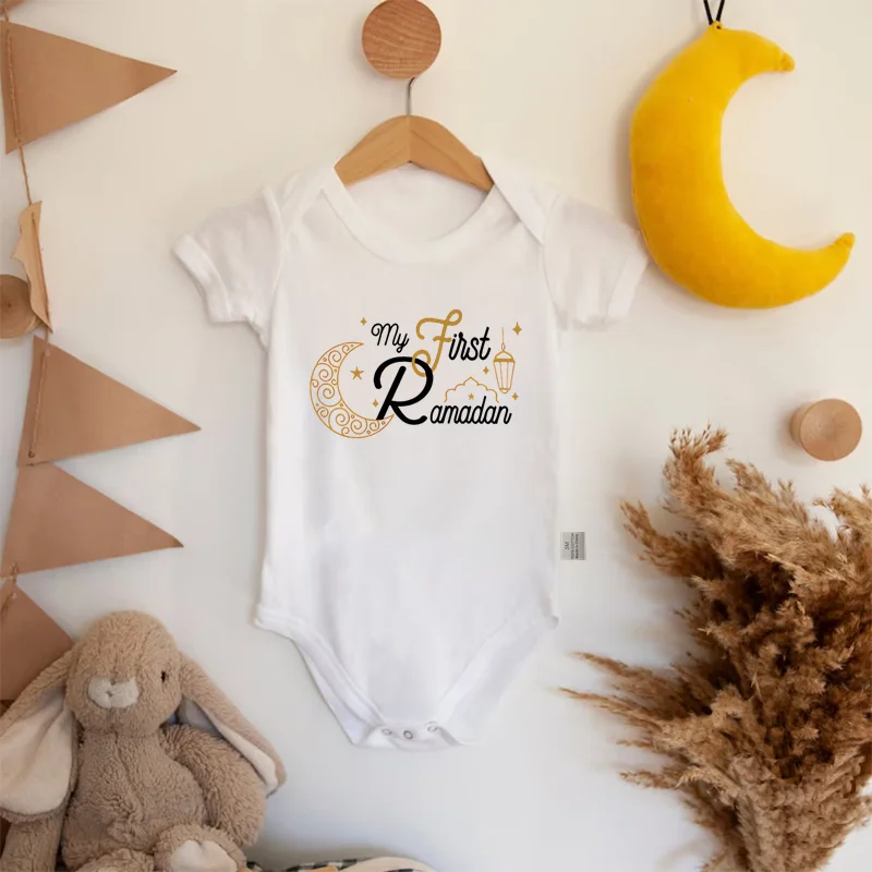 

My First Ramadan Newborn Baby Rompers Infant Short Sleeve Jumpsuit Eid Boy Girl Ramadan Clothes Islamic Muslim Holiday Outfits