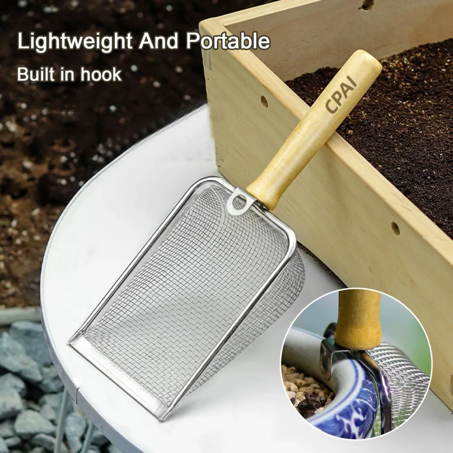 Soil Sifter 2.8mm Stainless Steel Garden Soil Sieve Compost Sifter Rust Proof Hand Shovel Screen Mesh Sand Dirt Yard Lawn Tool