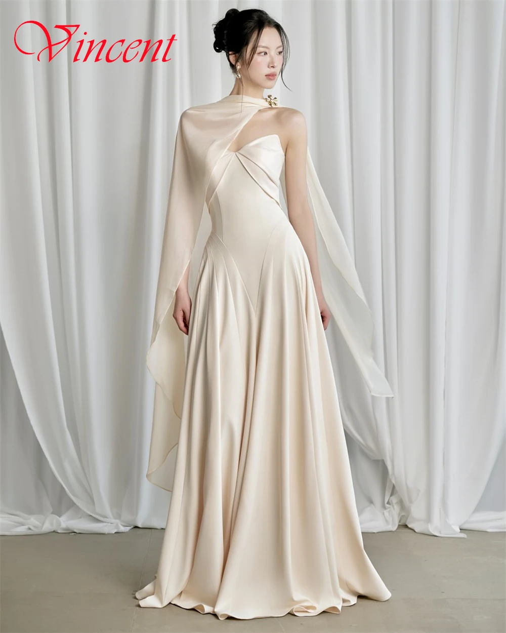 

Customized Simple Ivory Jersey Evening Dress Formal Strapless Sleeveless Celebrity Gowns Delicate A-Line Zipper Back Party Dress