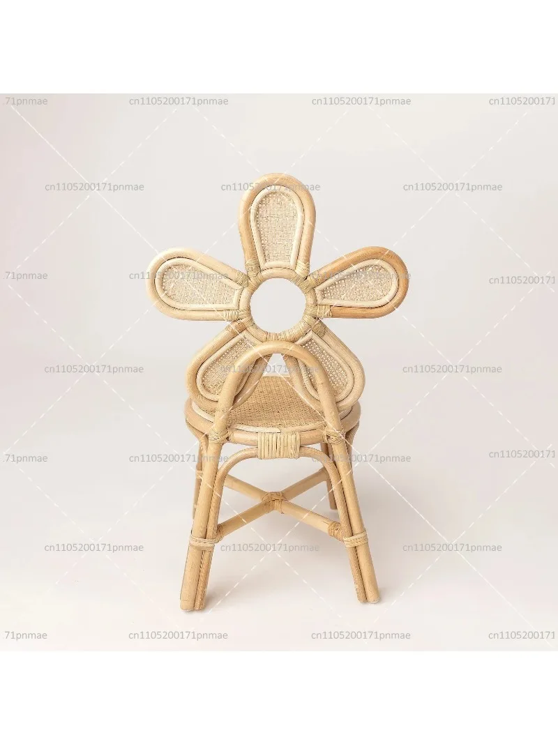 Handmade Rattan Flower Kids Chair for Birthday Party Events, Toddler Playroom Bedroom Furniture