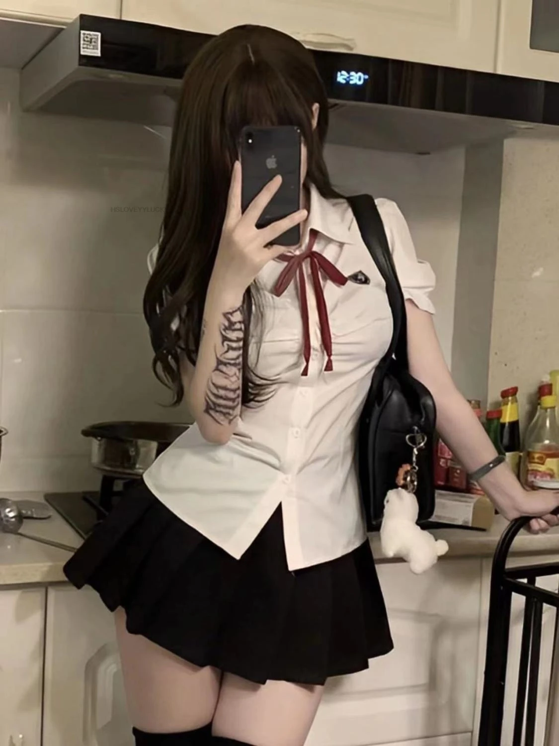 Japanese Korean Academy Style Jk Uniform Bubble Sleeved t-shirt Women Spicy Waist Short Sleeved Versatile Sexy Jk Uniform Set