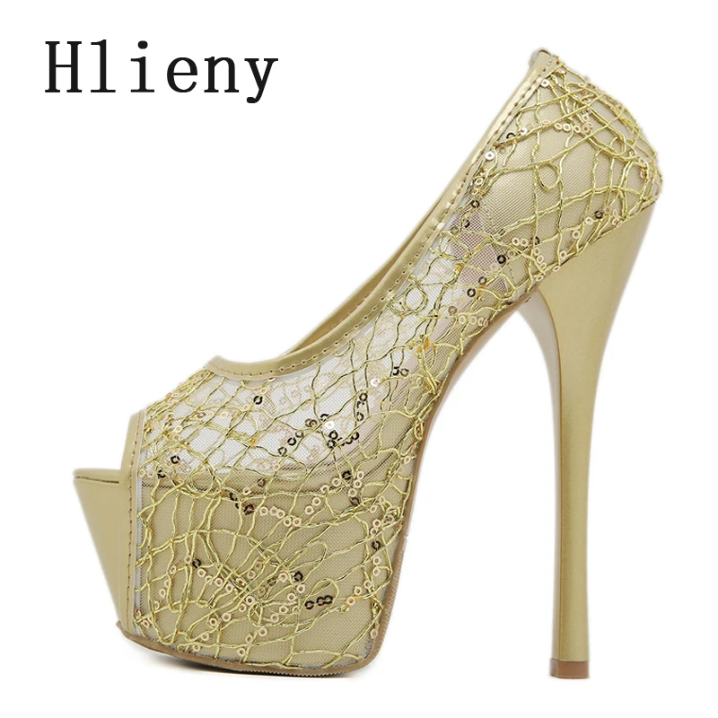 Hlieny Sexy Chunky Platform Fetish tacchi Super alti donna décolleté scarpe estate elegante Mesh Peep Toe Wedding Party Prom Sandals