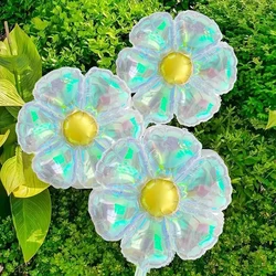 4 Pcs Clear Holographic Laser Colored Daisy Balloons for Birthday, Baby Shower, Wedding Engagement Decoration (Colored Daisy)