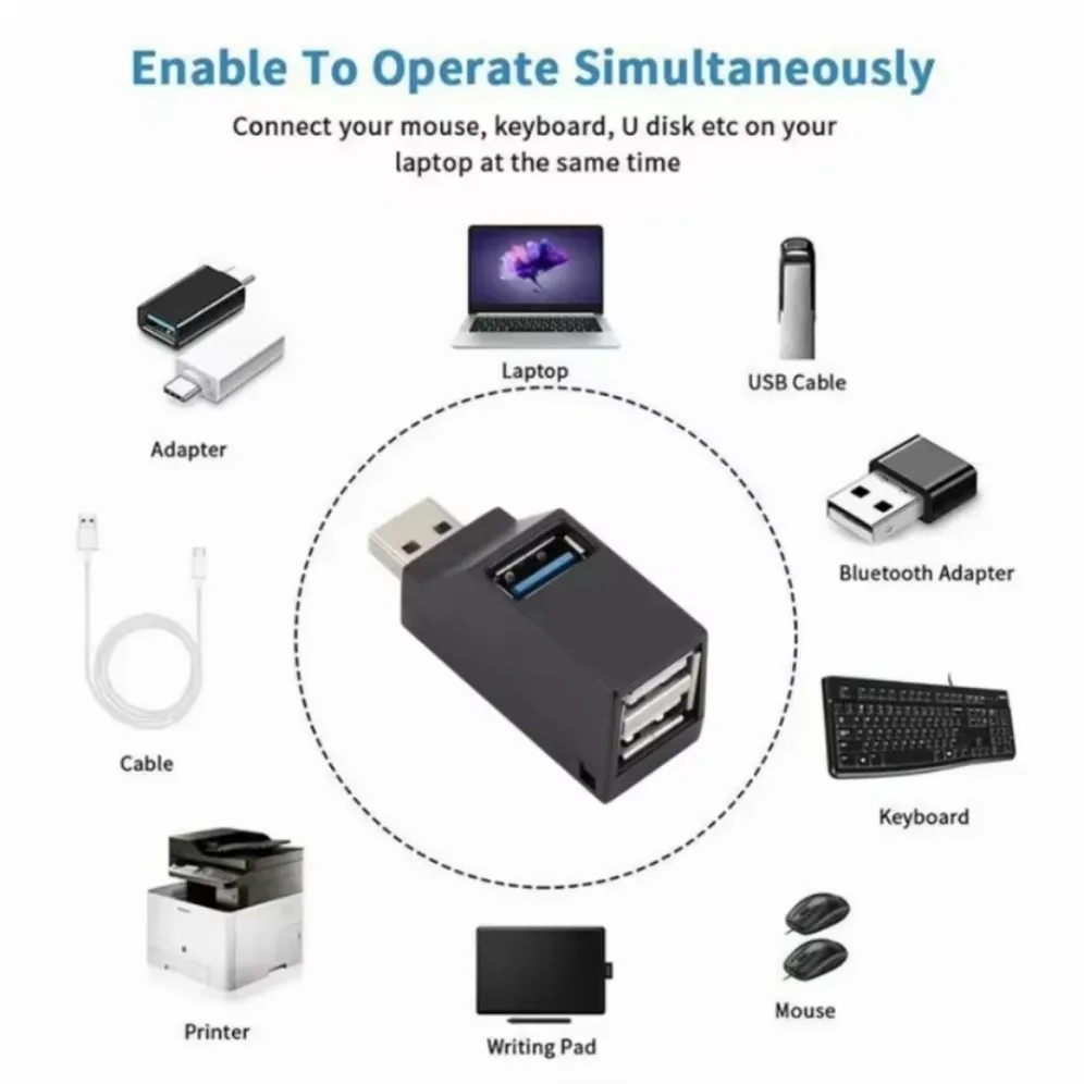 USB 3.0 Hub Adapter Expander Mini Split Box 1 to 3 ports for high-speed USB 2.0 and 3.0 expansion card readers for laptops