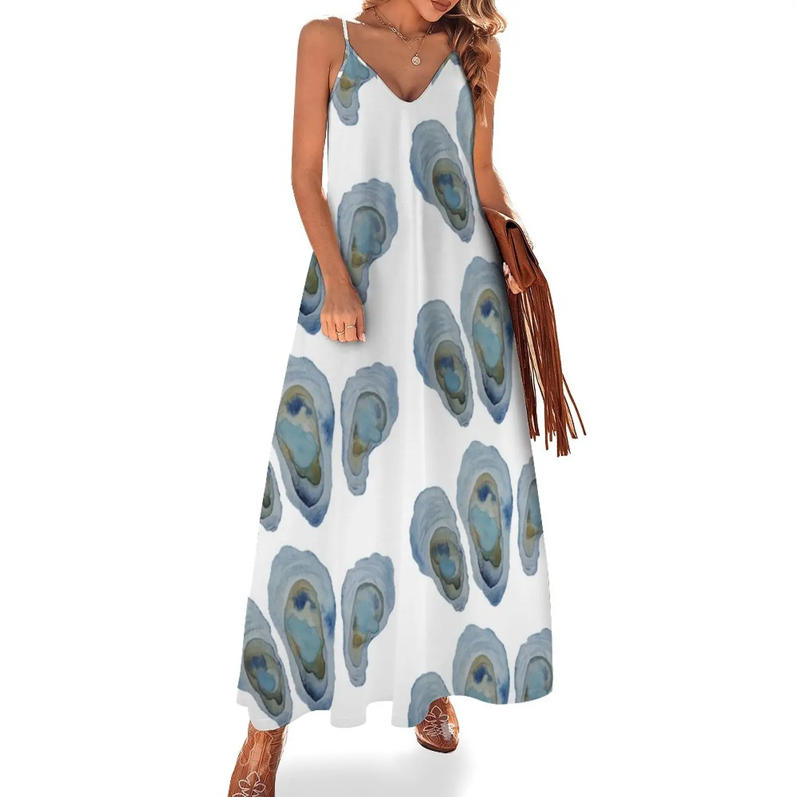 Watercolor Oysters Pattern Sleeveless Dress summer dresses for women 2023 Summer skirt