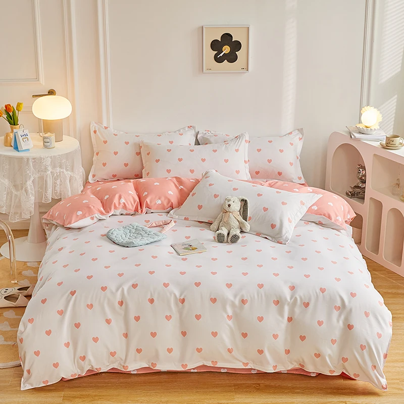 1PC Quilt Cover: White & Light Pink Patch, Light Pink Heart, Sweet Gentle Vibe, Skin-Friendly, Fits Single/Double