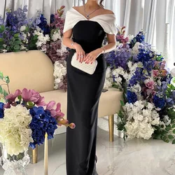 Column Formal Party Dresses for Women 2024 off the Shoulder V Neck Elegant Prom Gowns Long Back Split Ivory Black Evening Dress