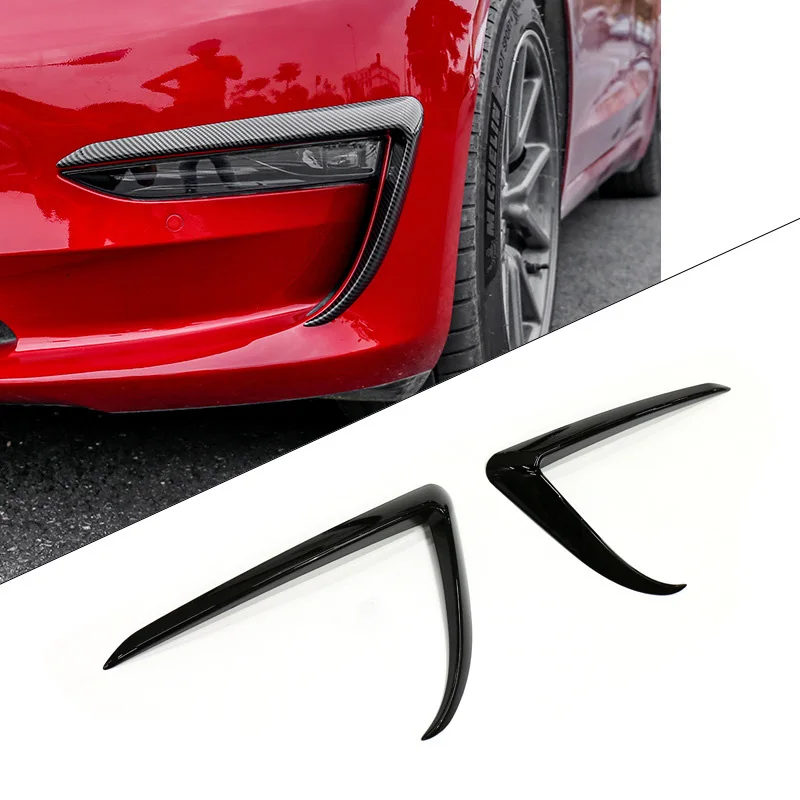 Front Fog Lamp Trim for Tesla Model Y/3 Bumper Cover Wind Knife Carbon Fiber Look Blade Trim Light Eyebrow Spoiler Decoration