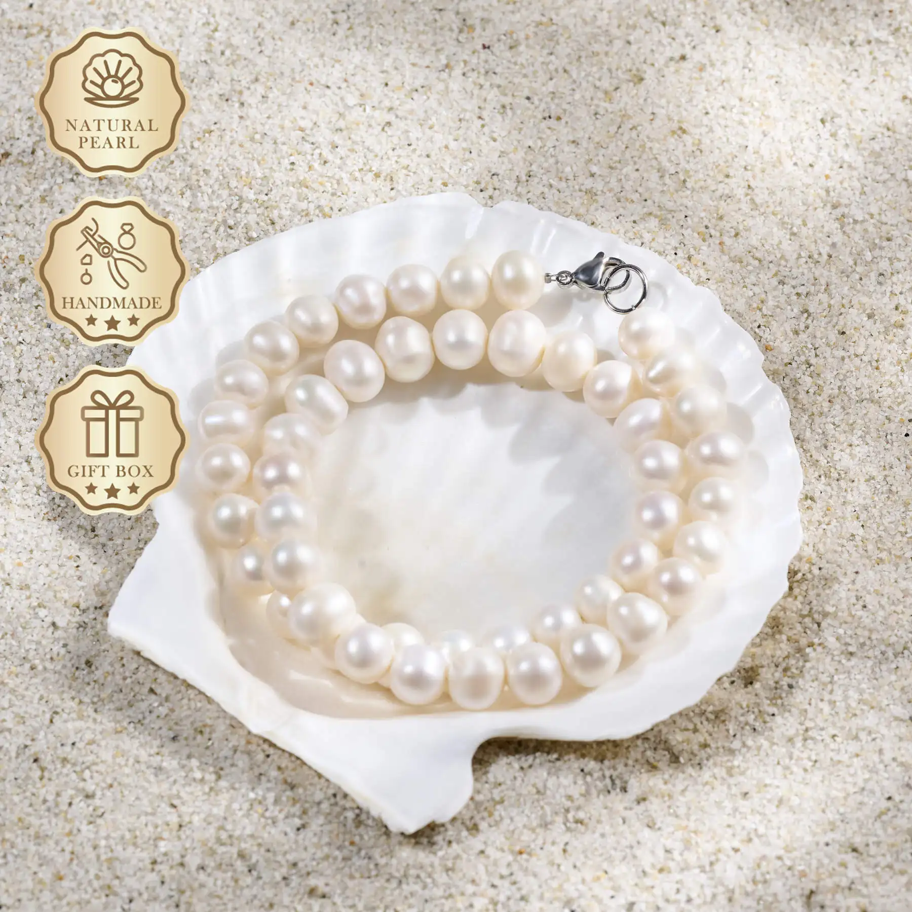 

MYSOYA White Freshwater Pearl Necklace 7–8mm with Silver Lobster Clasp, Gift Box, Ideal Birthday & Anniversary Gift