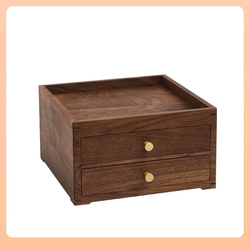 

Black walnut desktop double porch small drawer type household solid wood tea cake storage box jewelry collection