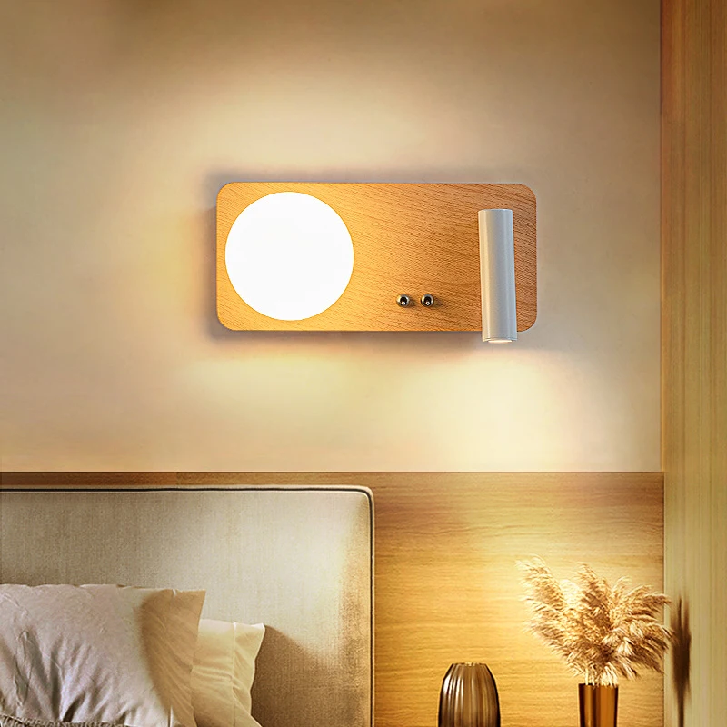 LED Wooden Wall Lights For Bedroom With Switch Sconce Wall Mounted Metal Bedside Lighting Fixtures Dero Spot Lamp Decor Lustre