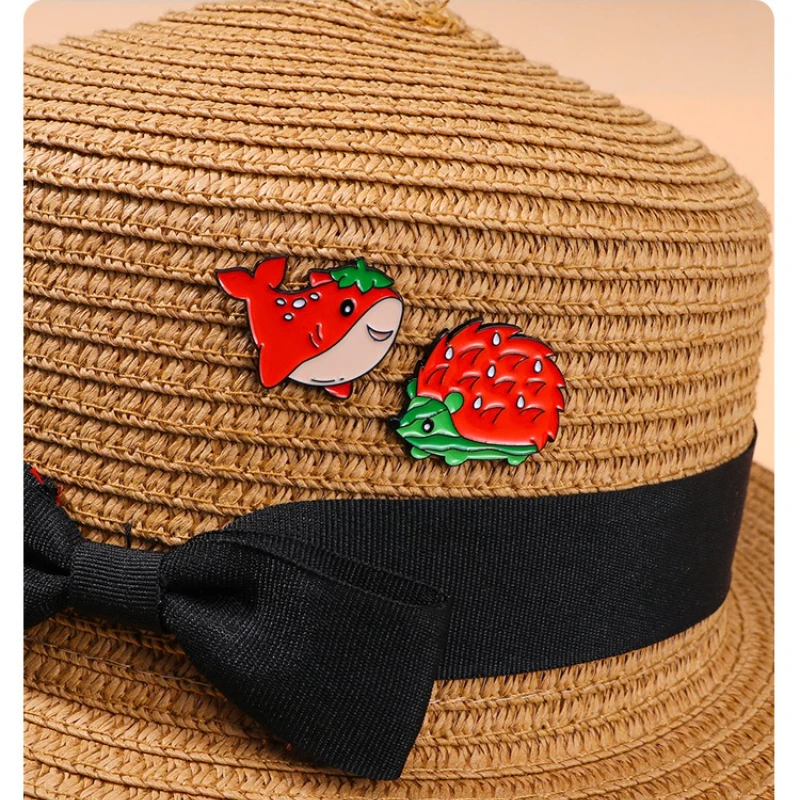 Cartoon Animal Fruit Brooches Cute Watermelon Tomato Shark Frog Dinosaur Zinc Alloy Badges for Clothes Bags Hat T-shirt Jeans view 4