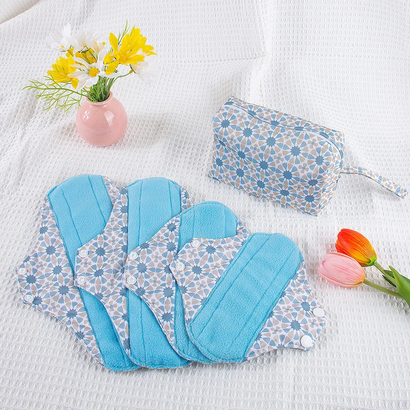 Blue Fleece Reusable Sanitary Pads Set Washable Incontinence Maternity Care Liners Menstrual Period Female Menstrual Pad
