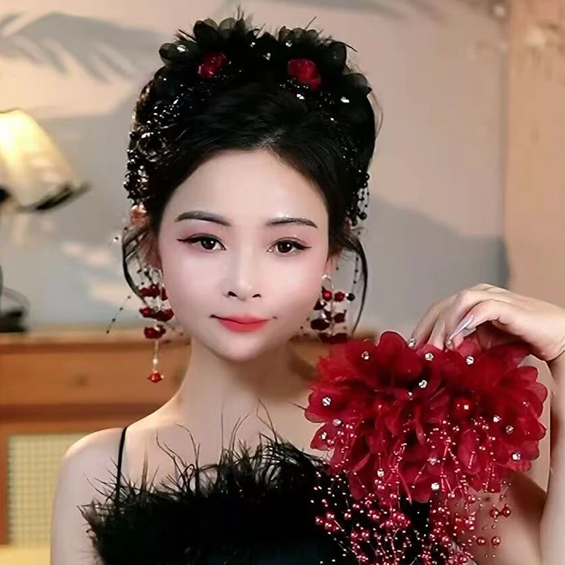 Women Luxury Mesh Flower Pearls Tassels Hair Clips Female Fluffy Shark Hair Claws Hair Accessories Headdress Elegant Hairpin - Image 5