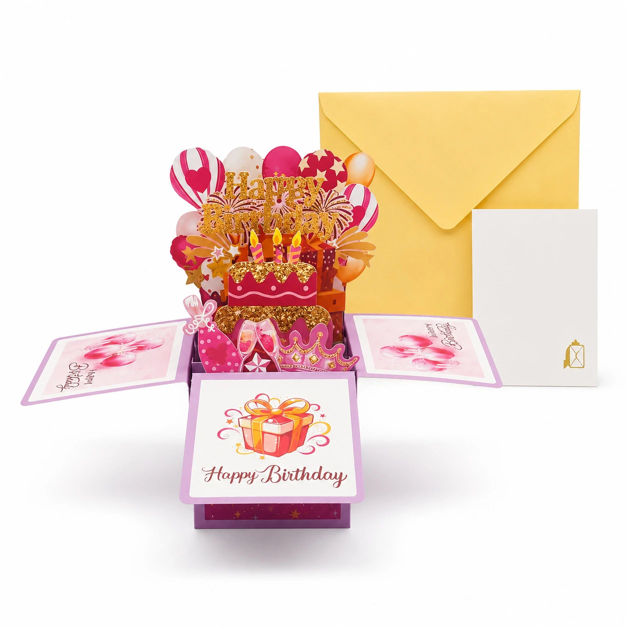 

Happy Birthday Greeting Card With Envelope 3D Gift Box Daughter Sister MOM Grandma Aunt Birthday Wishes Message Card Party Gift