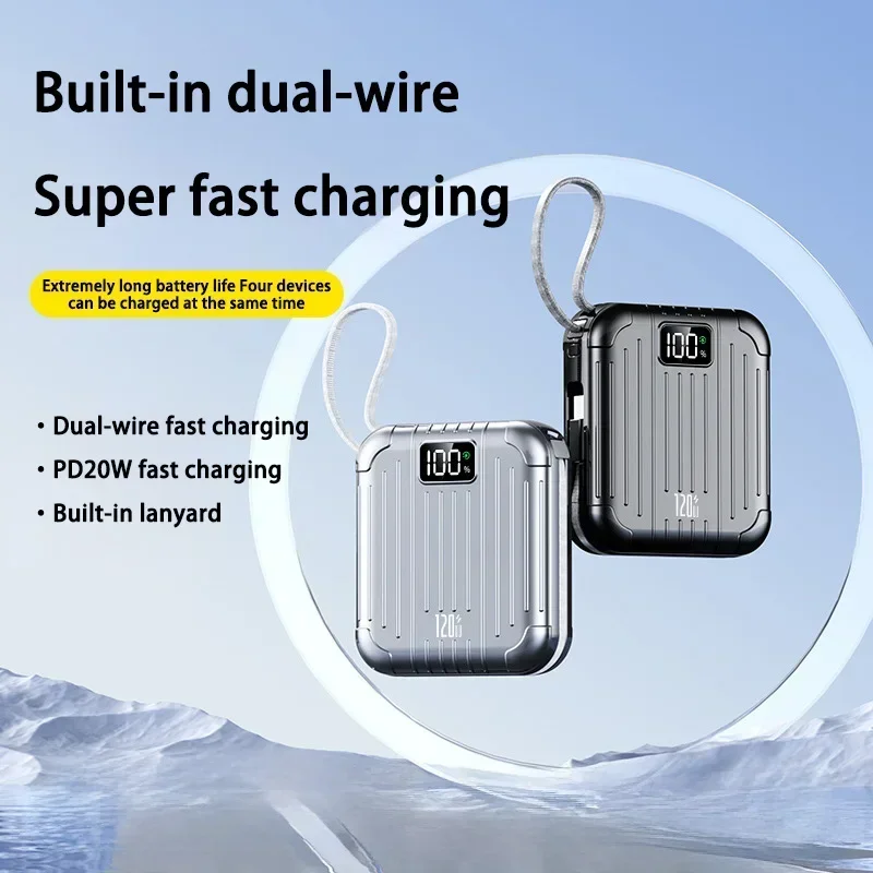 New hot 20000mAh Mini Portable Power Bank 120W Fast Charge Large Capacity Battery  2 Cables  for iPhone Xiaomi Samsung 2024 New