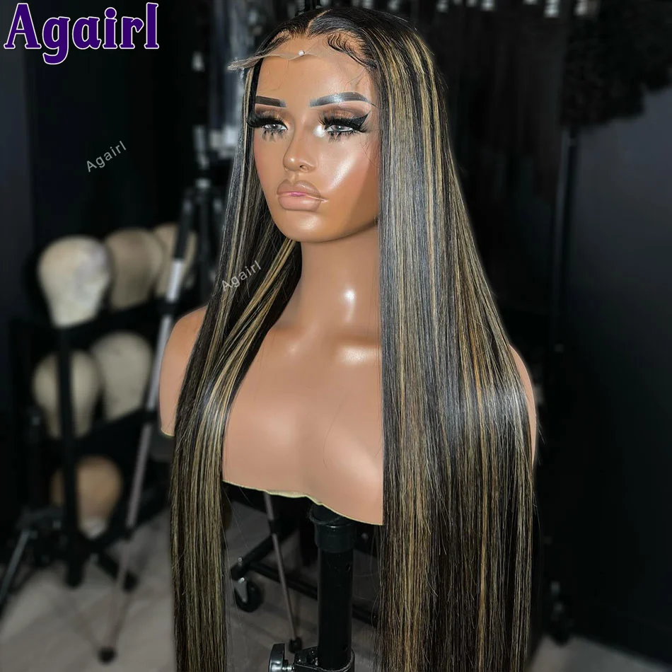 1B/27 Wig rambut manusia Wig renda depan 13x6 13x4 pirang Highlight untuk wanita Wig Frontal lurus pra-pencabutan 6x4 Wig penutupan renda