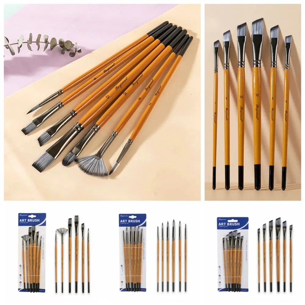 

Synthetic Nylon Hair Painting Brushes Kits Round Head Spike Head Acrylic Oil Brushes Stationery Wooden Handle Art Paint Brushes