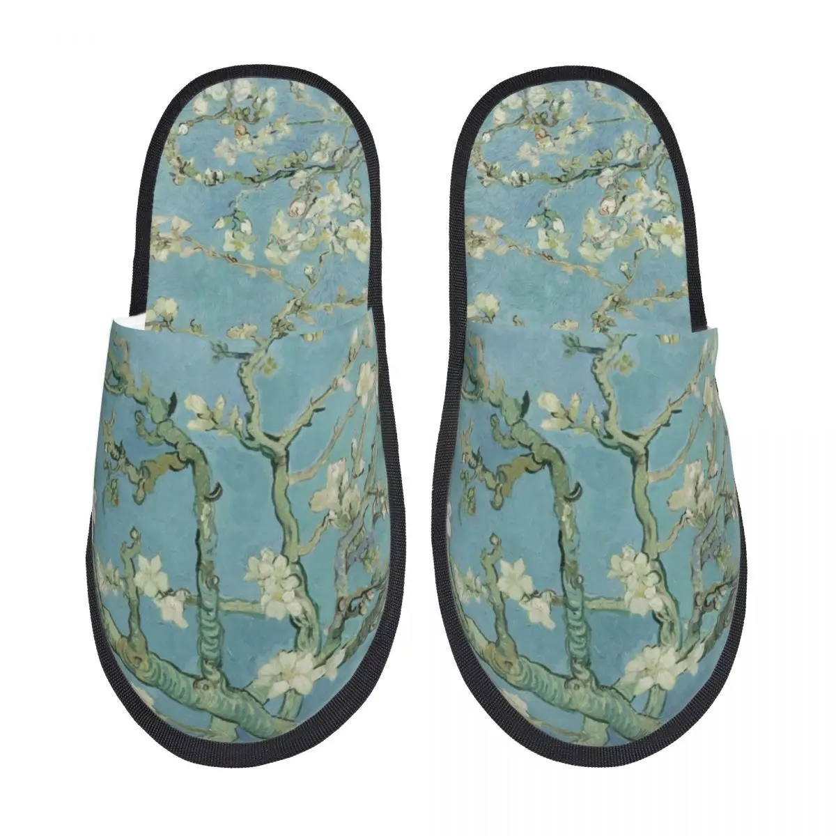 Custom Almond Blossoms By Vincent Van Gogh Memory Foam Slippers Women Cozy Warm Flowers Painting House Slippers