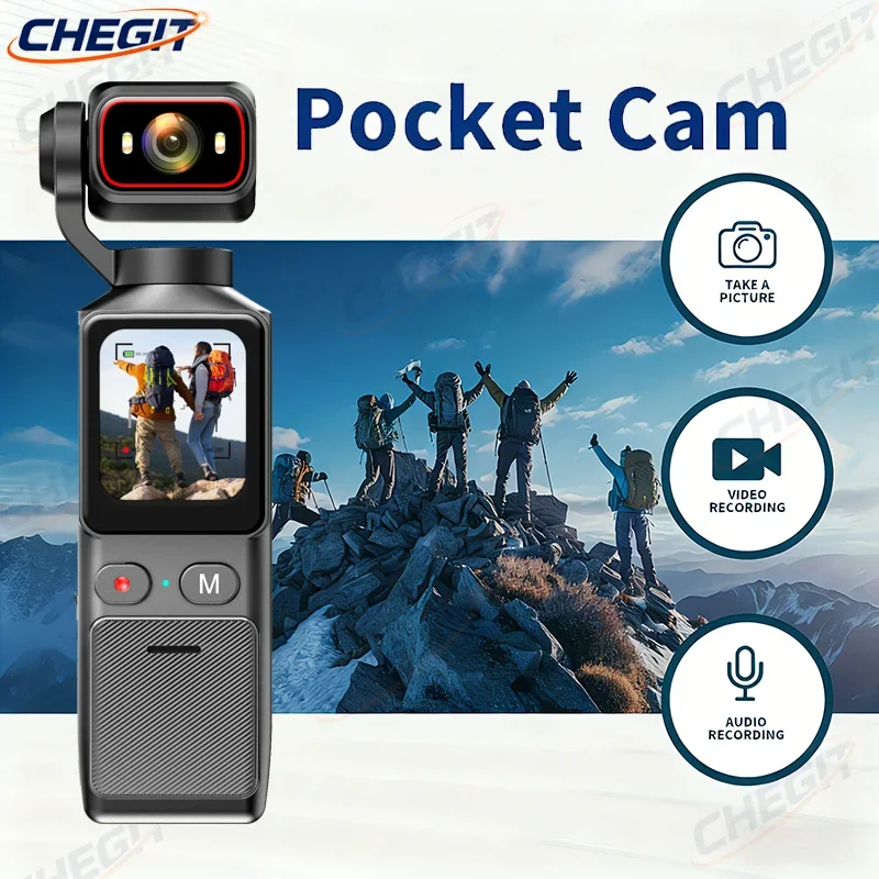 

4K Pocket Action Camera with 1.69" HD TouchScreen Image Stabilization Sport BodyCam Portable Small Digital Vlog Camera with WiFi