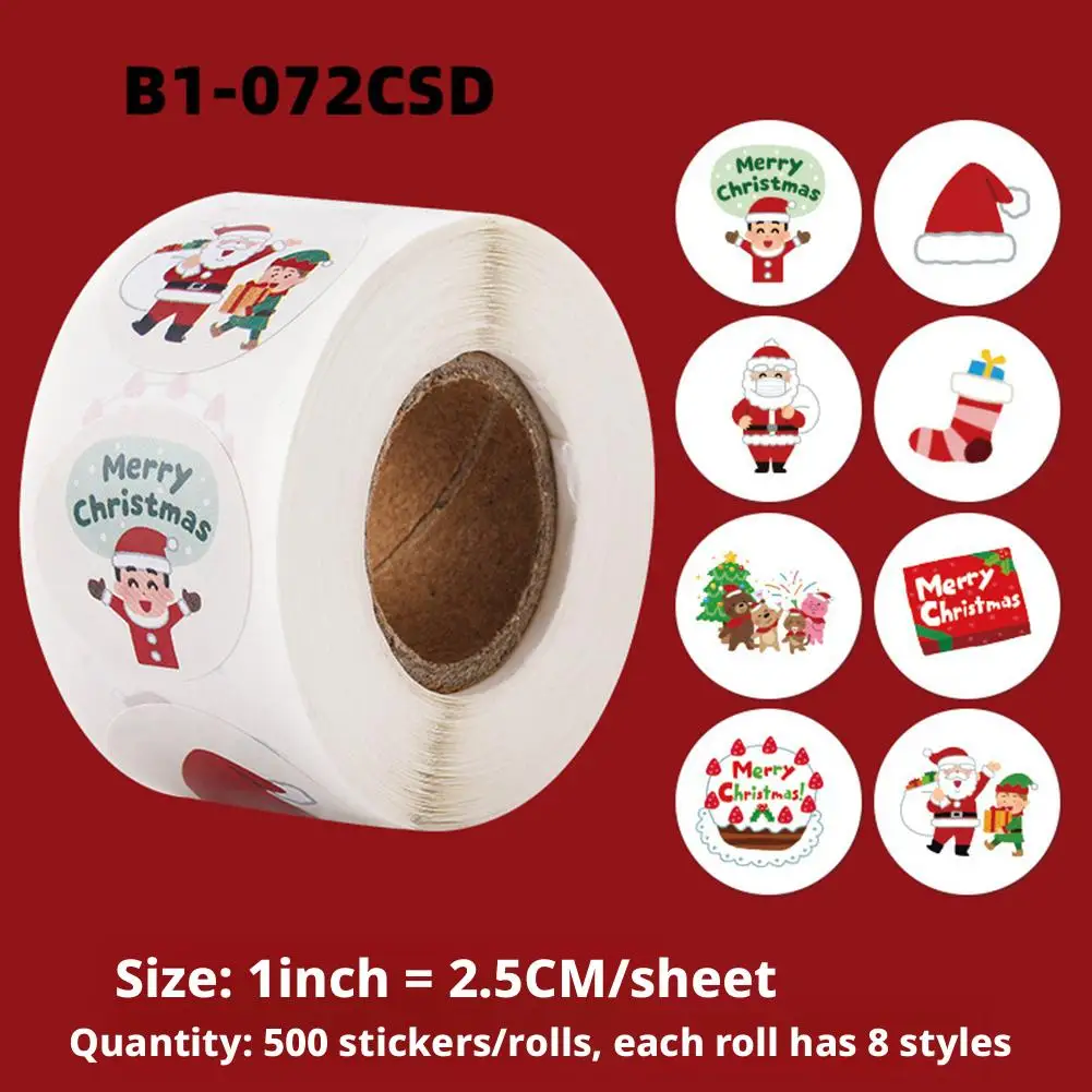 ملصقات عيد الميلاد للمغلف ملصقات عيد الميلاد المجيد المستديرة تصاميم ملصقات ديكور هدايا عيد الميلاد G5Z1 #6
