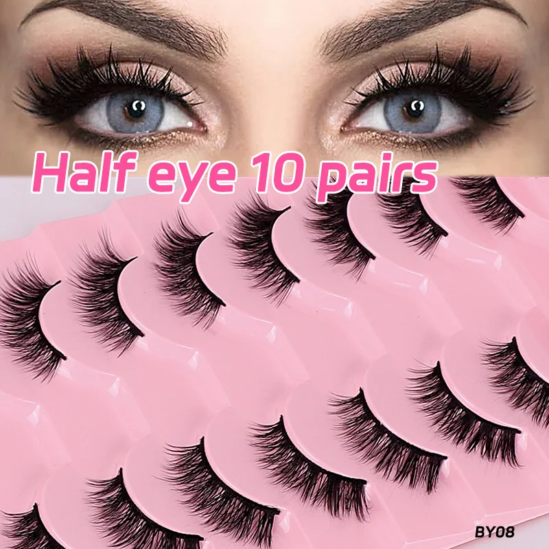 Half Eey Lashes 10Pairs New Faux Mink Lashes Natural False Eyelashes Wispy Fluffy Eyelash Extension Makeup Half Lashes Tool