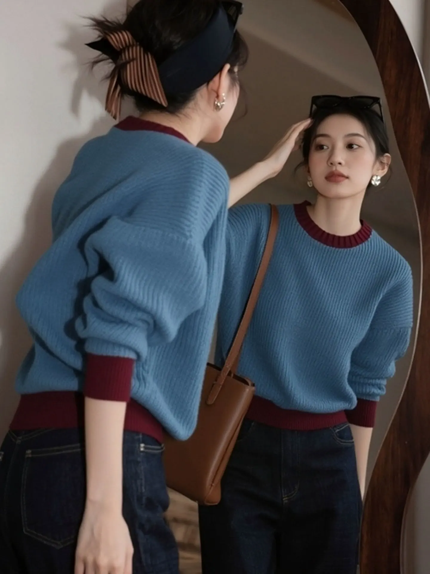 

Ele Camere Knitted Sweater Long Sve round Ne Overhead Sle Winter Collection Faionable Color Blo Design Women...