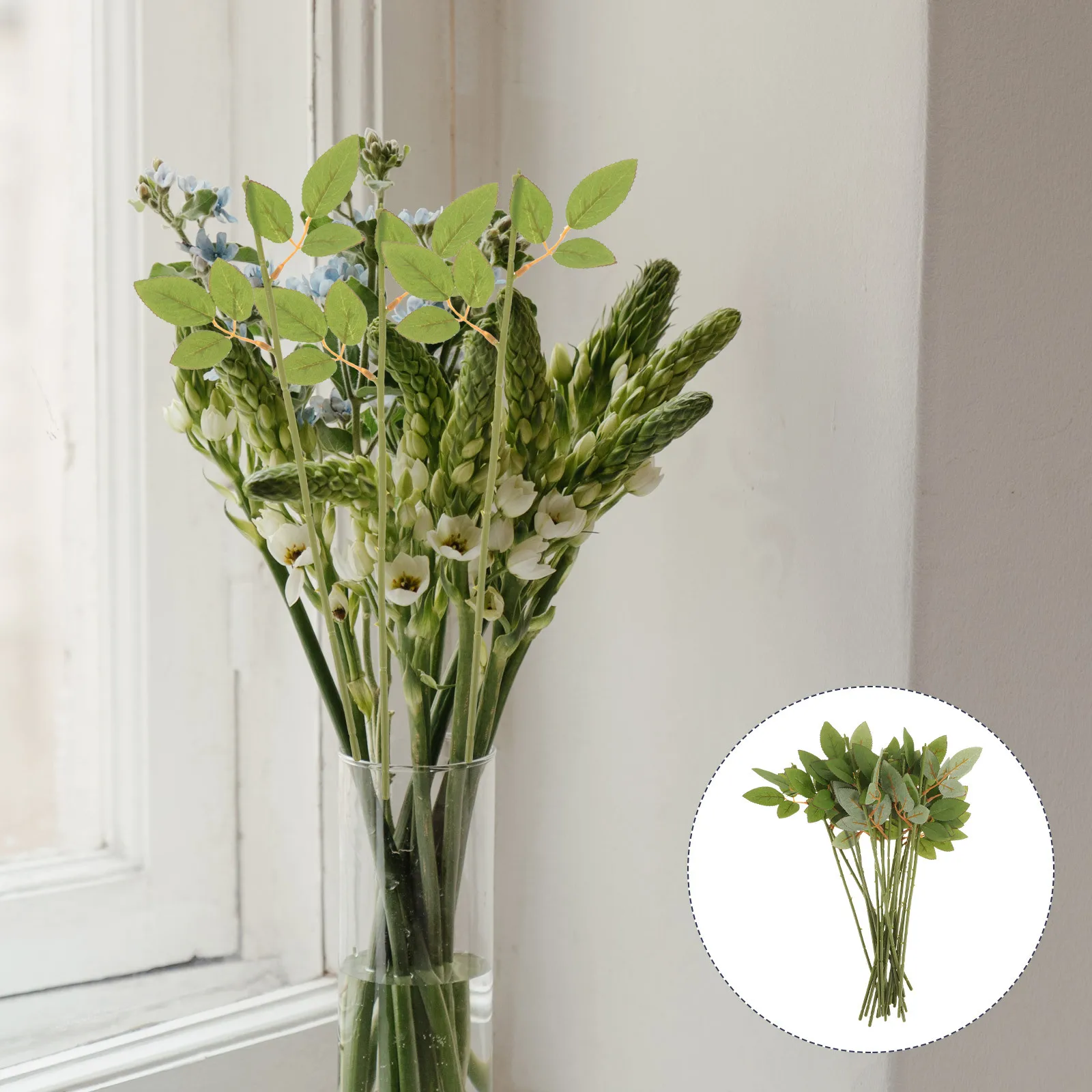 

50Pcs Fake Floral Stems Plastic Green Bendable Sturdy Floral Branches for DIY Bouquets Wedding Party Decor Flower Stems