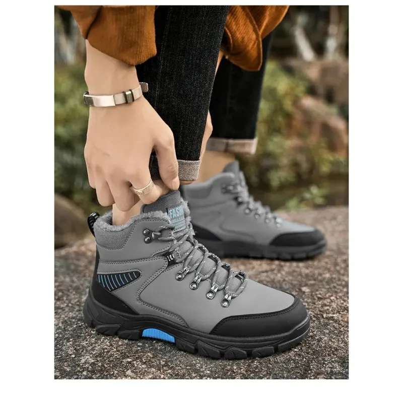 

Winter Men Boots Warm Plush Comfort Anti Slip Outdoor Snow Boots New Size 48 Outdoor Hiking Shoes Platform Short Boots Men Shoes