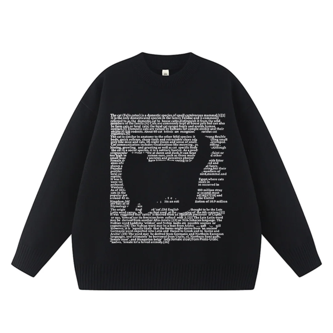 New autumn and winter letter cat print warm and fashionable sweater for both men and women, knitted top for couples