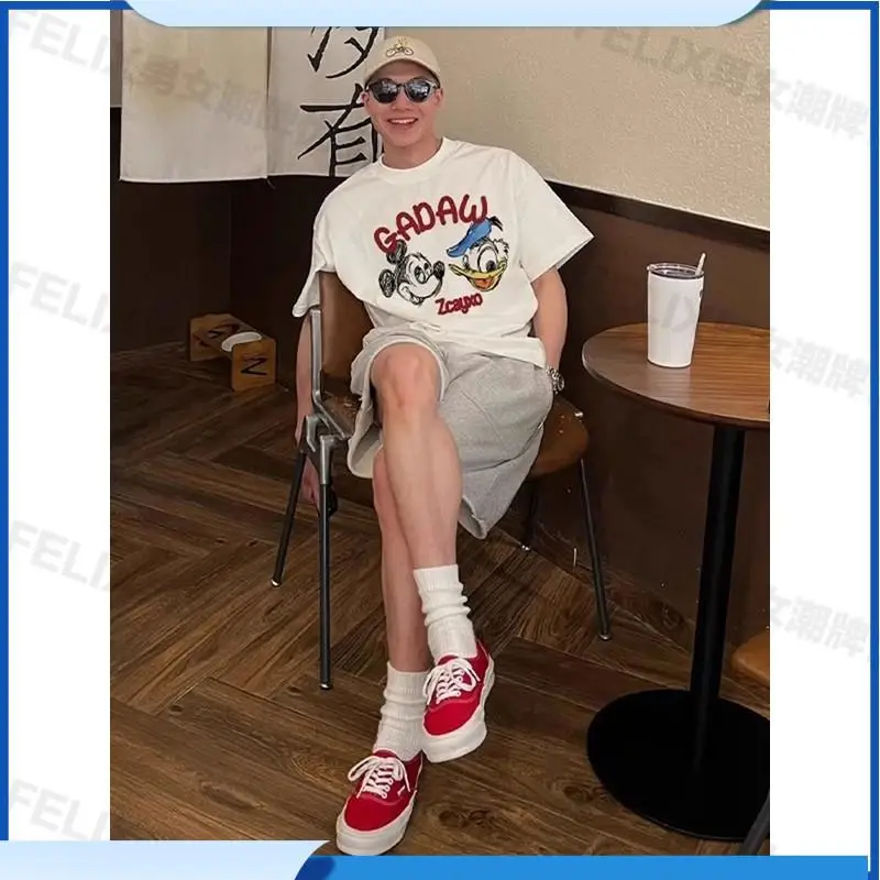 

Casual style Donald Duck men's top T-shirt, pure cotton Mickey Harajuku style short-sleeve trendy brand printed