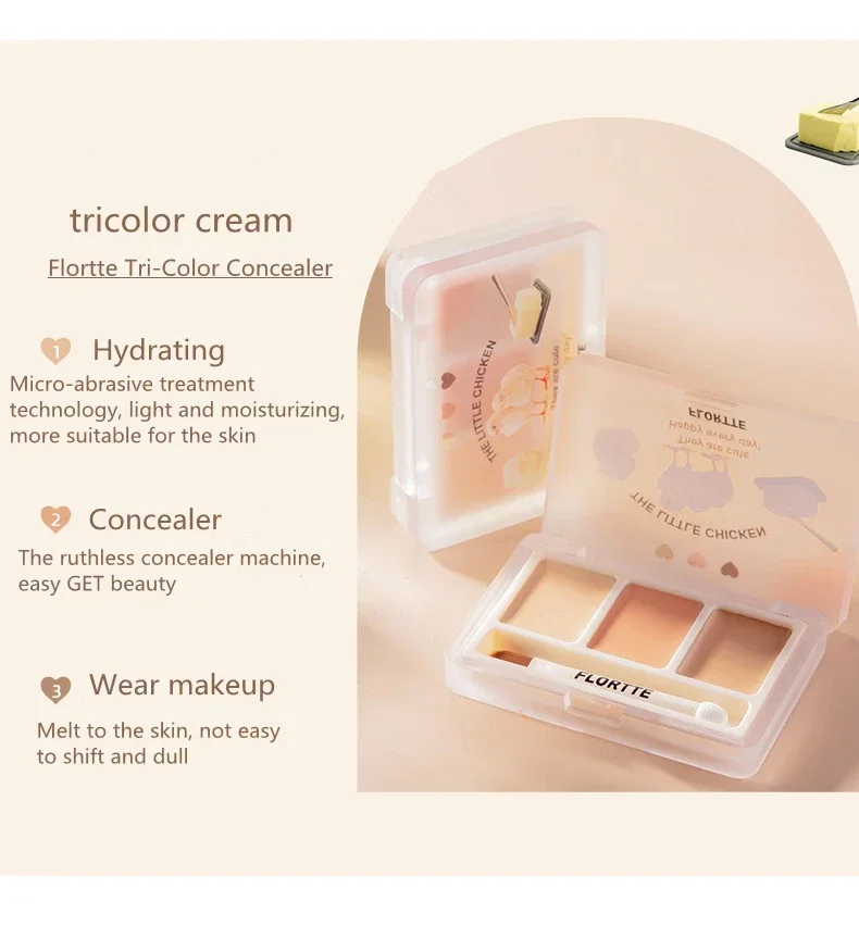 FLORTTE 3 Colors Cute Animal Series Concealer Palette Cove Concealer Cream Brighten Lasting Moisturizing Beauty