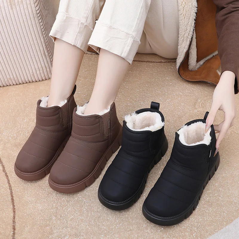 Winter Women's Fashion Warm Flat Cotton Boots Female Lightweight Casual Soft Shoes Comfortable Slip-on Plugging Thickening Boots