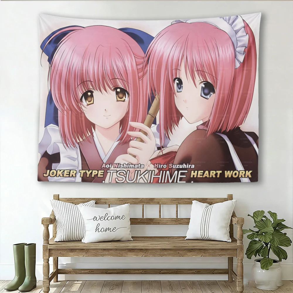 Tsukihime Anime Tapestry, Hisui Kohaku Wall Hanging, Pink Hair Maid Girl Character Wall Cloth, Otaku Room Background Decor For