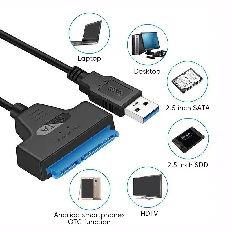 Elough Sata to USB 3 0 Adapter Support 2.5 Inches External SSD HDD Hard Drive SATA 3 22 Pin 3 Cable Up to 6 Gbps Cabo Sata