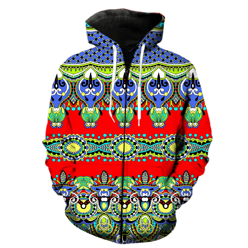 

Retro National Style Men's Zipper Hoodie Fashion Sweatshirts Casual Oversized With Hood Jackets Tops 3D Print 2022 Hot Sale Cool