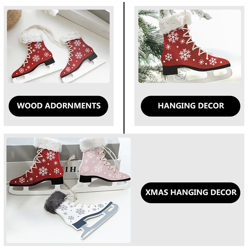 

2 Pcs Ice Skating Christmas Ornaments Wooden Skate Pendant Decor Charm Decorative Hanging Skates